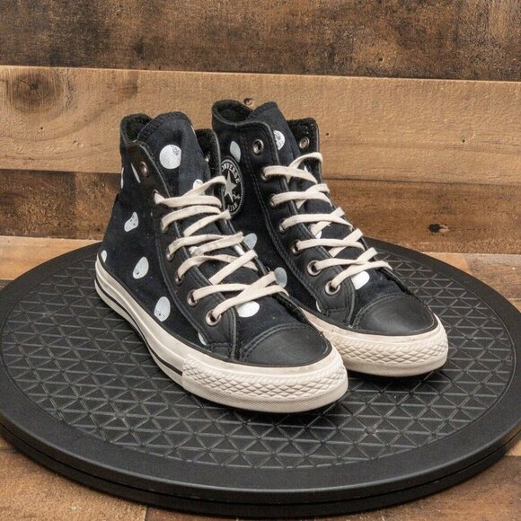 CONVERSE ALL STAR POLKA DOT WOMENS ATHLETIC SHOES BLACK WHITE HIGH SIZE 7 - Picture 3 of 9